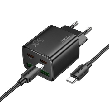 Sieťová nabíjačka HOCO N56 30 W 2x USB-C + 2x USB-A + kábel USB-C / USB-C – čierna