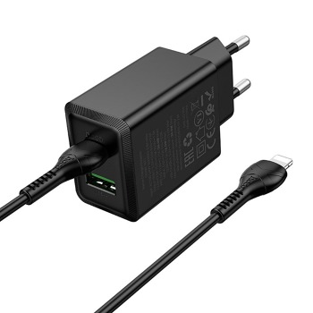 Sieťová nabíjačka HOCO N71 30 W USB-C + USB-A + USB-C / USB-C kábel – čierna
