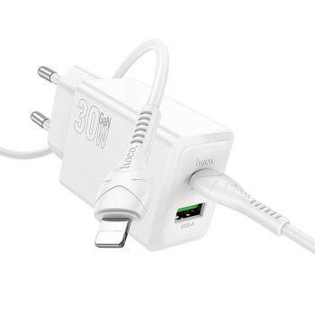 Sieťová nabíjačka HOCO N71 30 W USB-C + USB-A + USB-C / USB-C kábel – biela