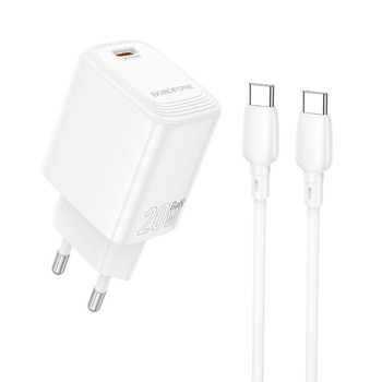 Sieťová nabíjačka Borofone BN26 Fuente PD 20 W USB-C + kábel USB-C / USB-C – biela