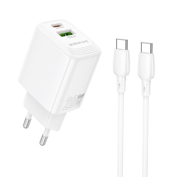 Sieťová nabíjačka Borofone BN27 Fuente 20 W USB-C + USB-A + USB-C / USB-C kábel – biela