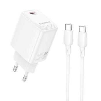 Sieťová nabíjačka Borofone BN28 Fuente PD 30 W USB-C + kábel USB-C / USB-C – biela