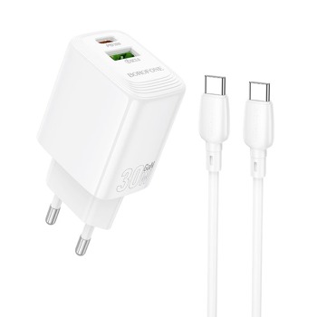 Sieťová nabíjačka Borofone BN29 Fuente 30 W USB-C + USB-A + USB-C / USB-C kábel – biela
