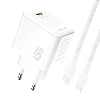 Sieťová nabíjačka Dudao A28C GaN PD 45 W USB-C + USB-C / USB-C kábel – čierna