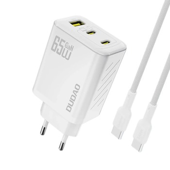 Sieťová nabíjačka Dudao A29C GaN 65 W 2x USB-C + USB-A + USB-C / USB-C kábel – biela