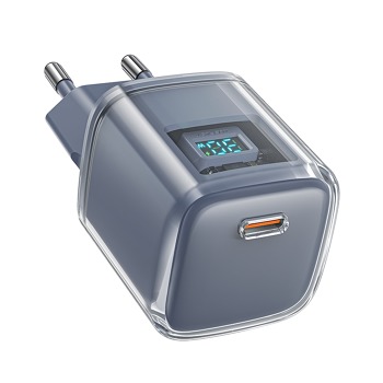 Nabíjačka Acefast A53 PD 30 W GaN USB-C s displejom – sivá