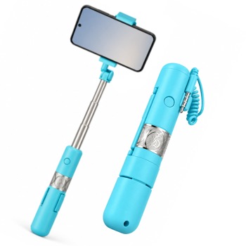 All-in-One Monopod – mini vrecková selfie tyč s 3,5 mm konektorom, 13,5 cm, modrá